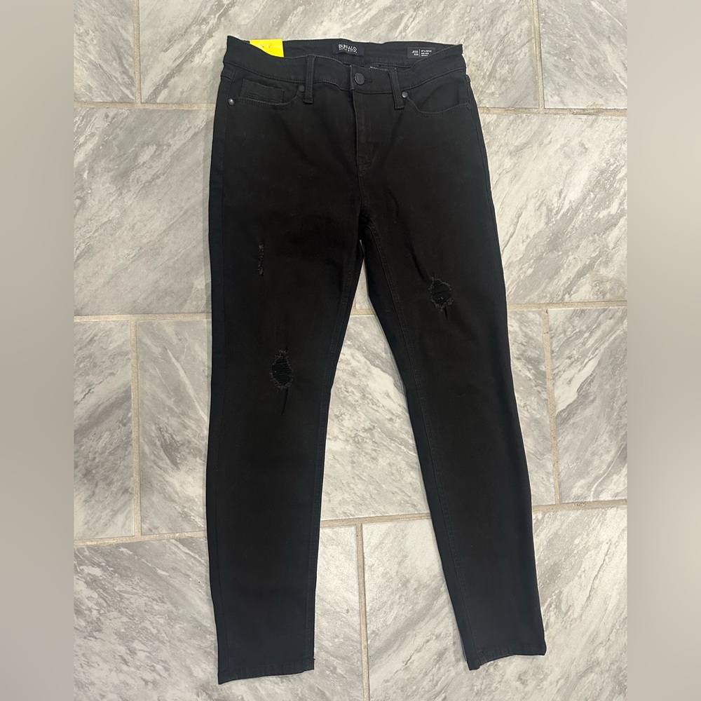 NWT Buffalo David Bitton Women Jess Black MidRise Distressed Skinny Jeans 6R W28